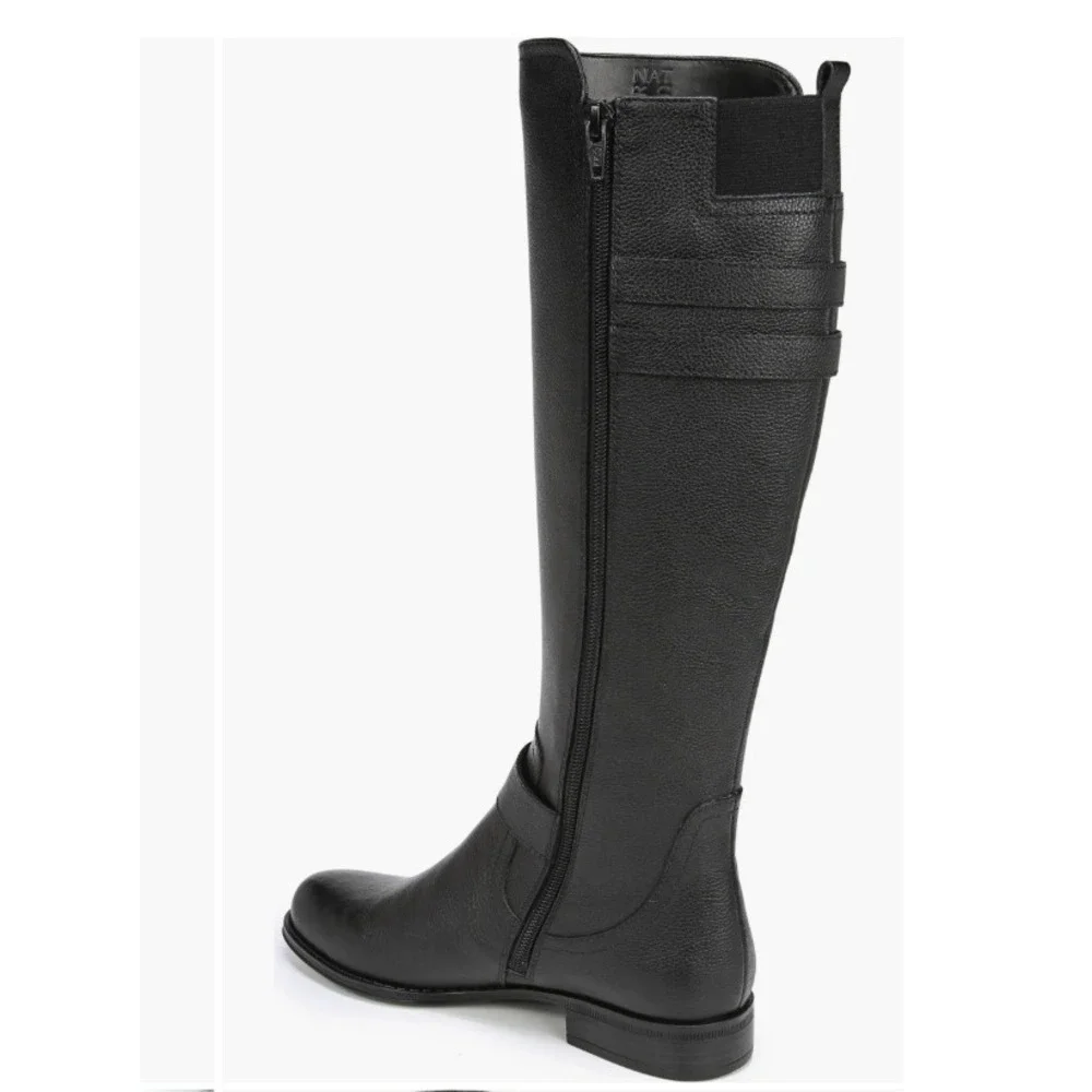 Naturalizer Knee High Riding Boots‎ Black Pebbled Leather Buckle Womens 6.5M NEW